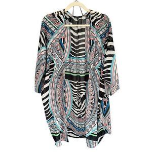 B6 Express Women's‎ Boho Geometric Kimono Cover Up Swim Black Pink Size Medium
